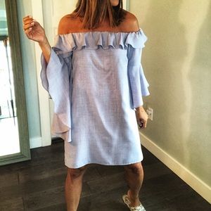 Wayf off the shoulder dress with flounce sleeves